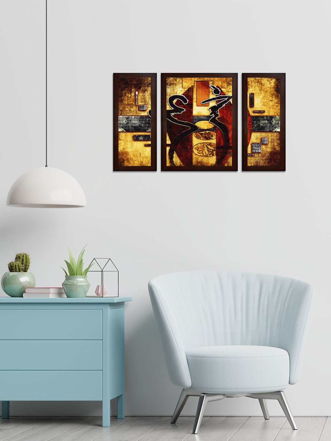 

WENS Set of 3 Brown & Yellow Waterfall Abstract MDF Wall Paintings