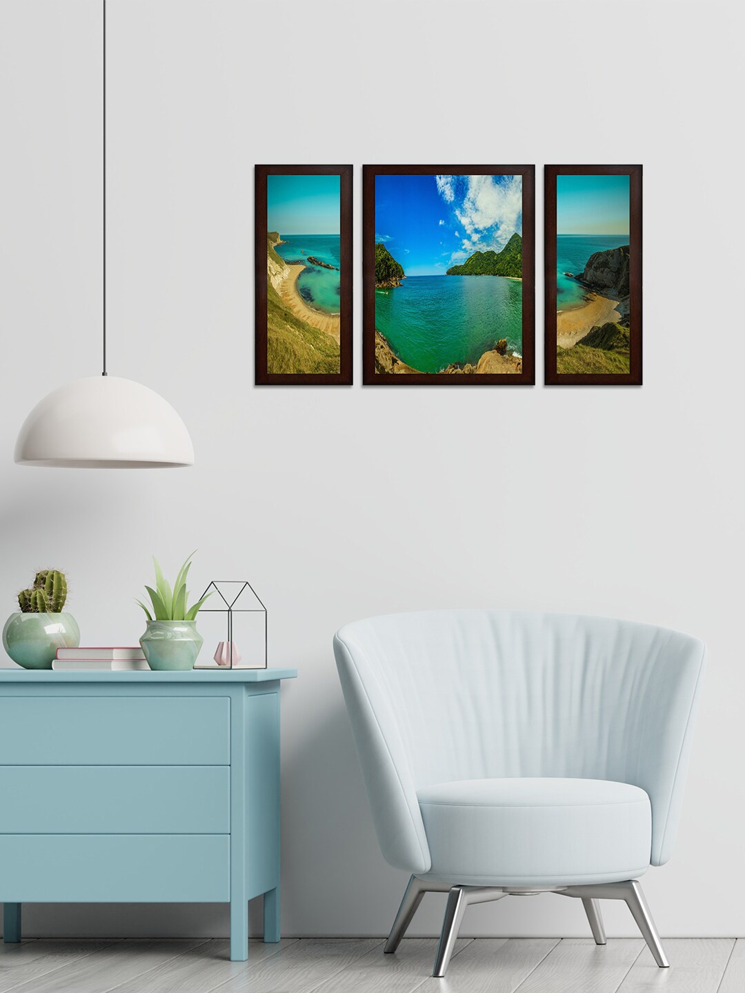 

WENS Set of 3 Blue & Green Mountains & River View Photographs Wall Arts