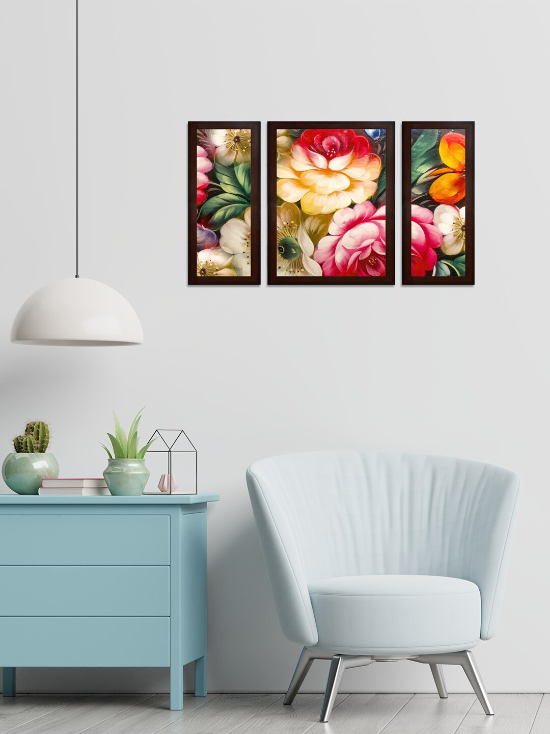 

WENS Multicoloured Set of 3 Modern Art Flower MDF Wall Paintings, Multi