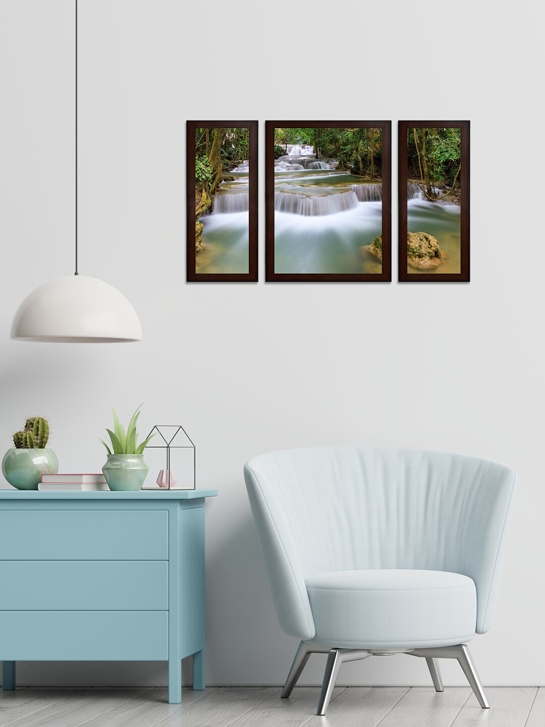 

WENS Set Of 3 Green & Brown Beautiful Waterfall MDF Wall Arts