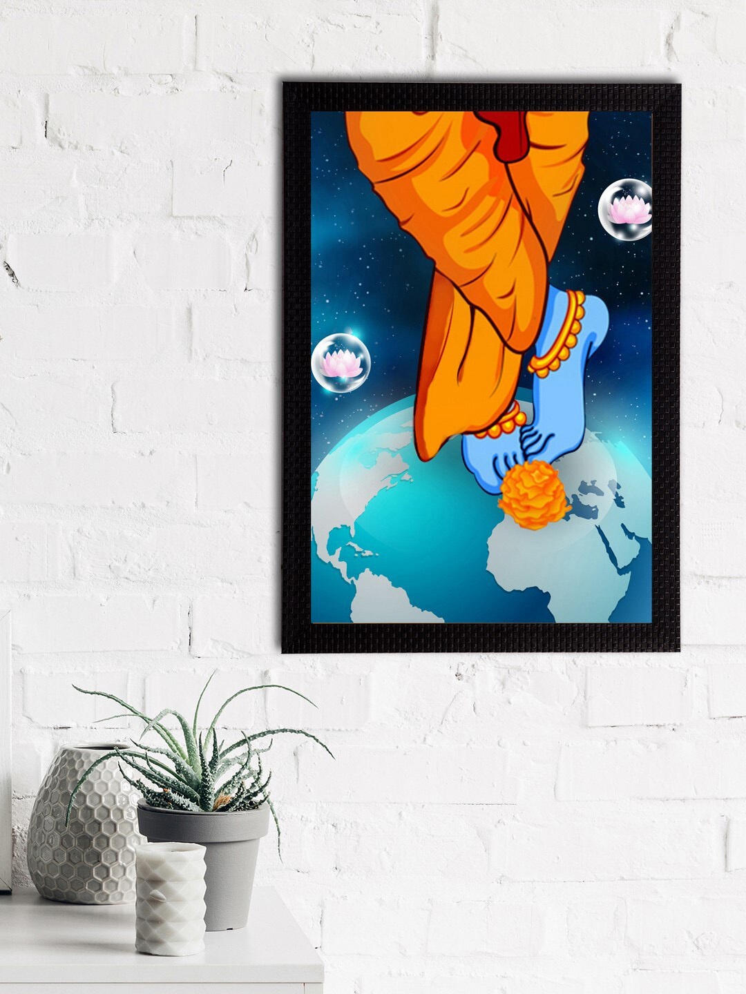 

eCraftIndia Blue & Orange Lord Krishna Satin Matt Textured UV Wall Painting