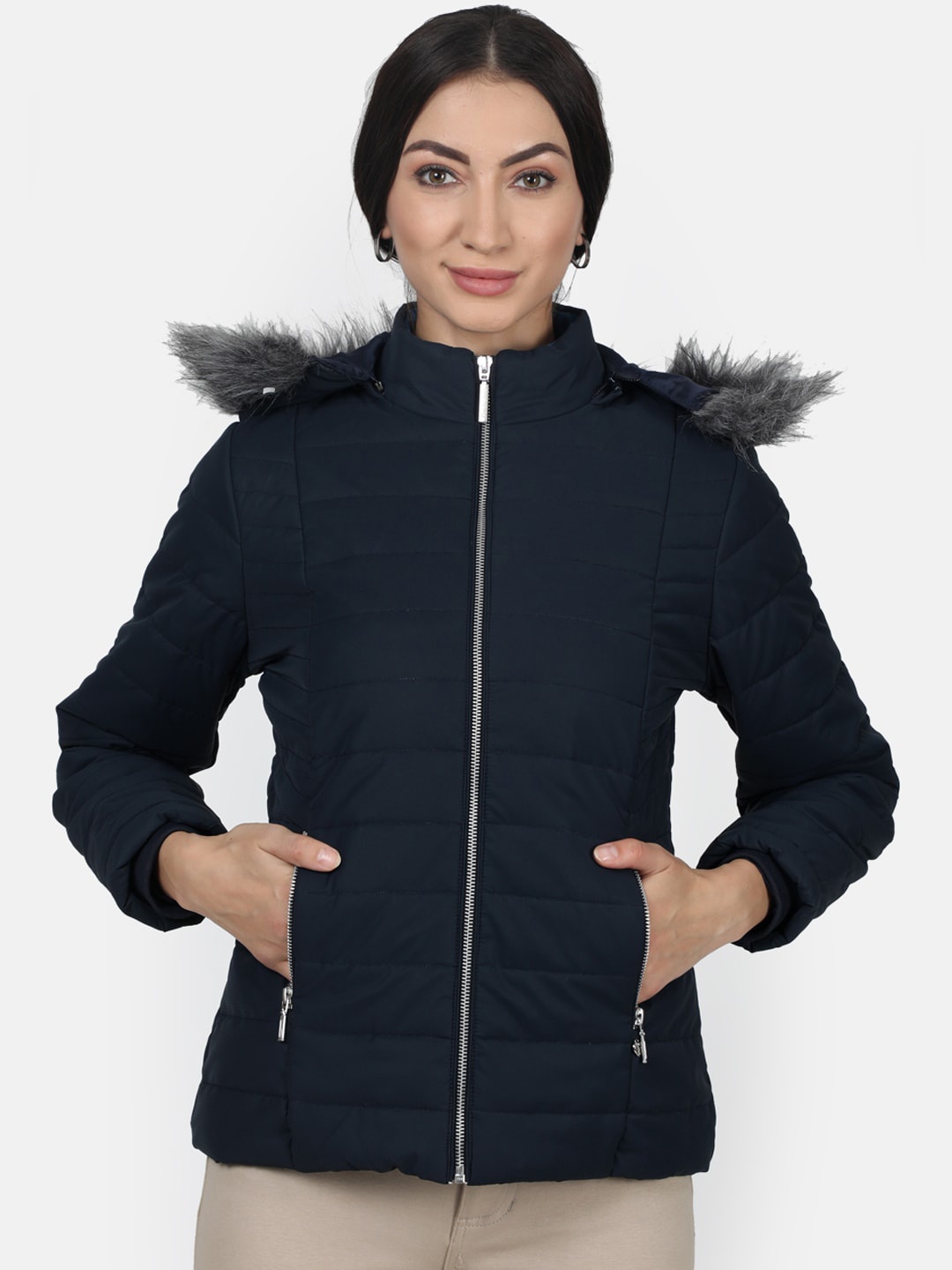 

Monte Carlo Women Navy Blue Solid Padded Jacket