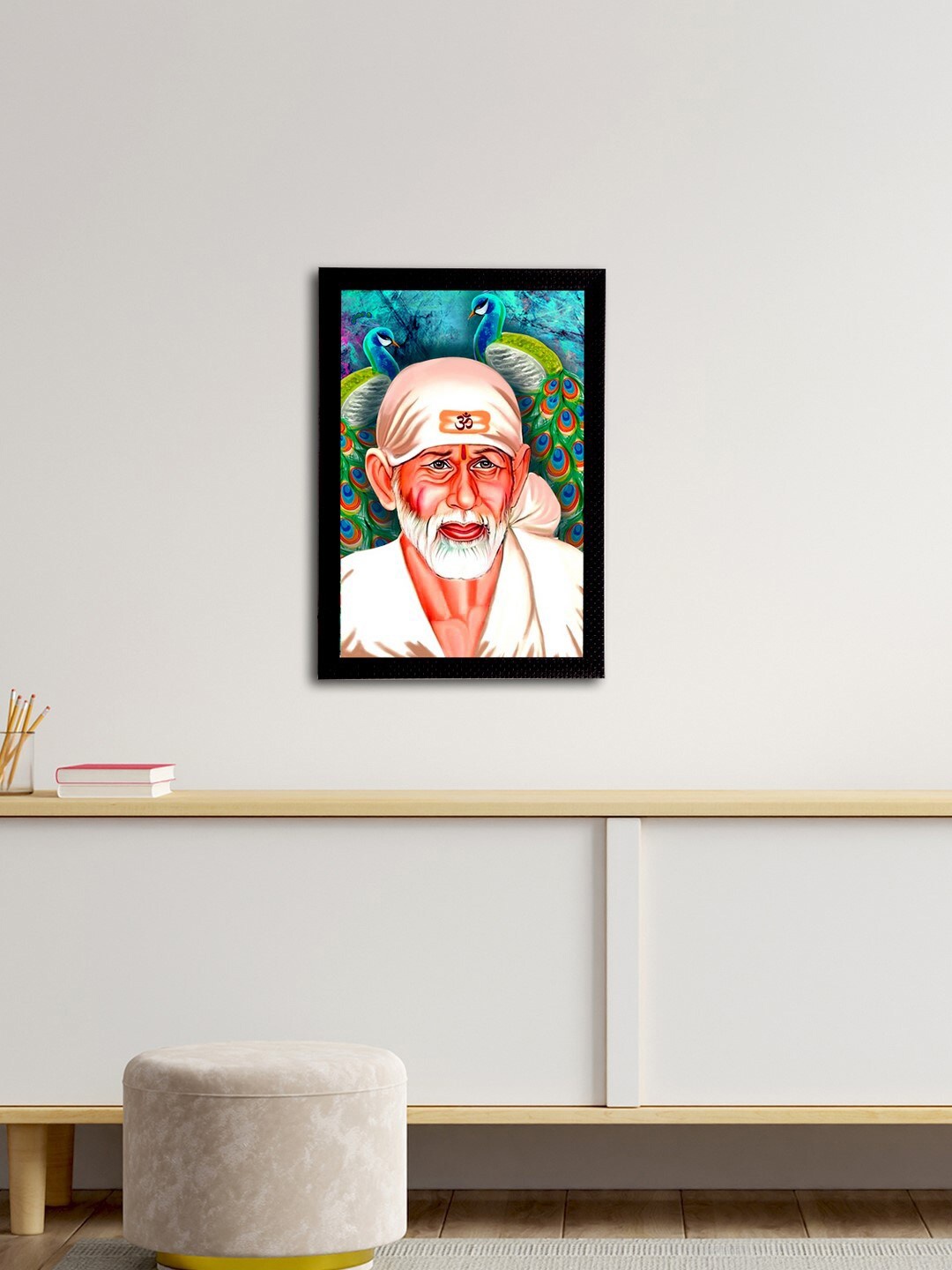 

eCraftIndia Off-White & Red Satin Matt Texture Sai Baba UV Wall Art