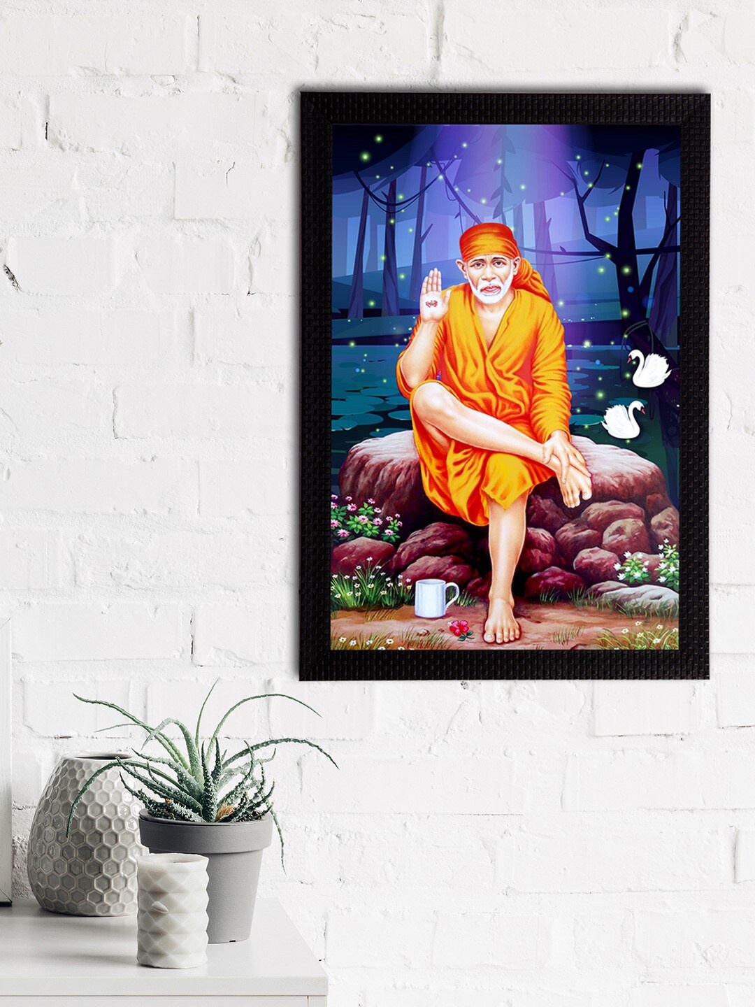 

eCraftIndia Blue & Orange Sai Baba Satin Matt Textured UV Wall Art
