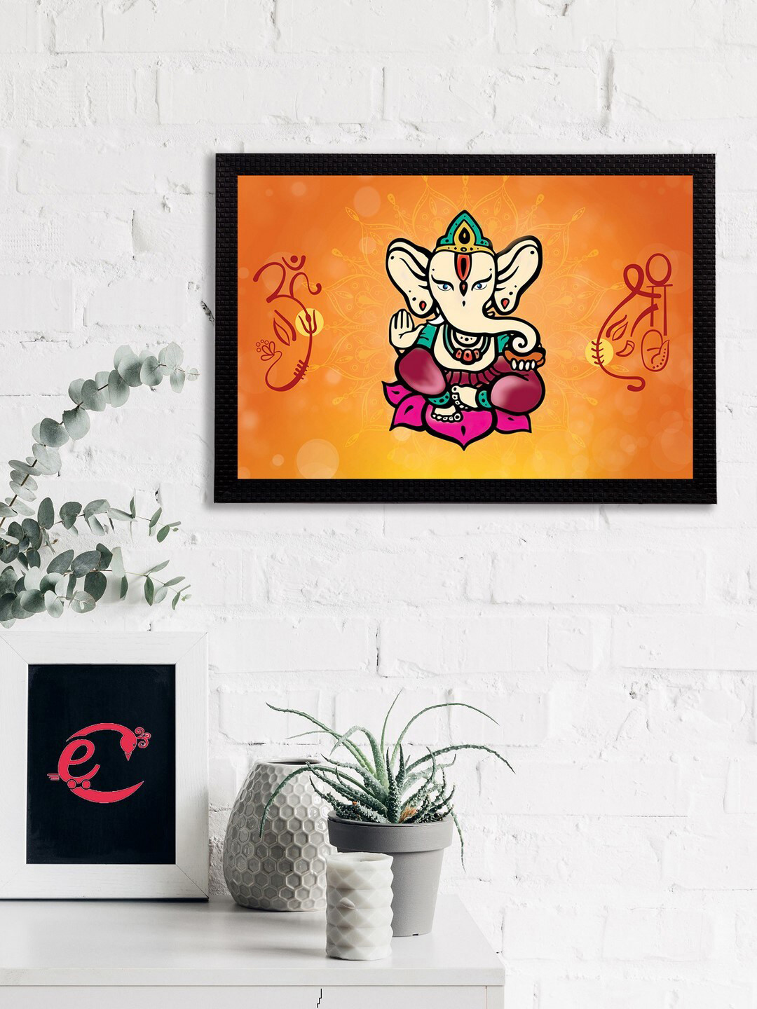 

eCraftIndia Orange & Pink Lord Ganesha Satin Matt Texture Framed UV Wall Art Painting