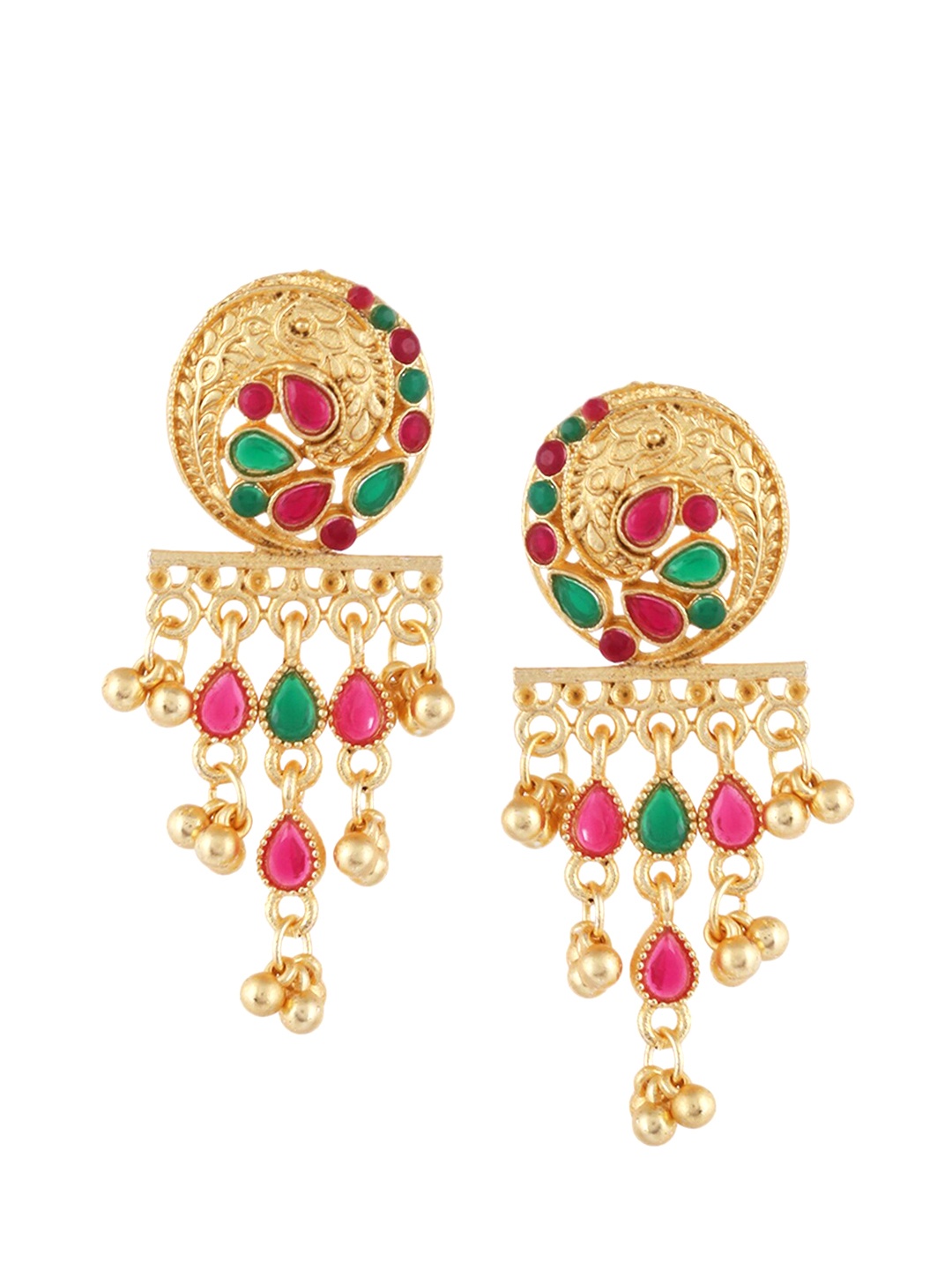 

Silvermerc Designs Gold-Toned & Red Dome Shaped Drop Earrings