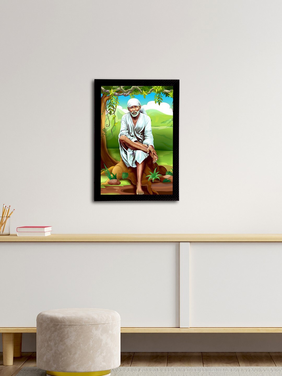 

eCraftIndia Green & Blue Sai Baba Satin Matt Texture Framed UV Wall Art Painting
