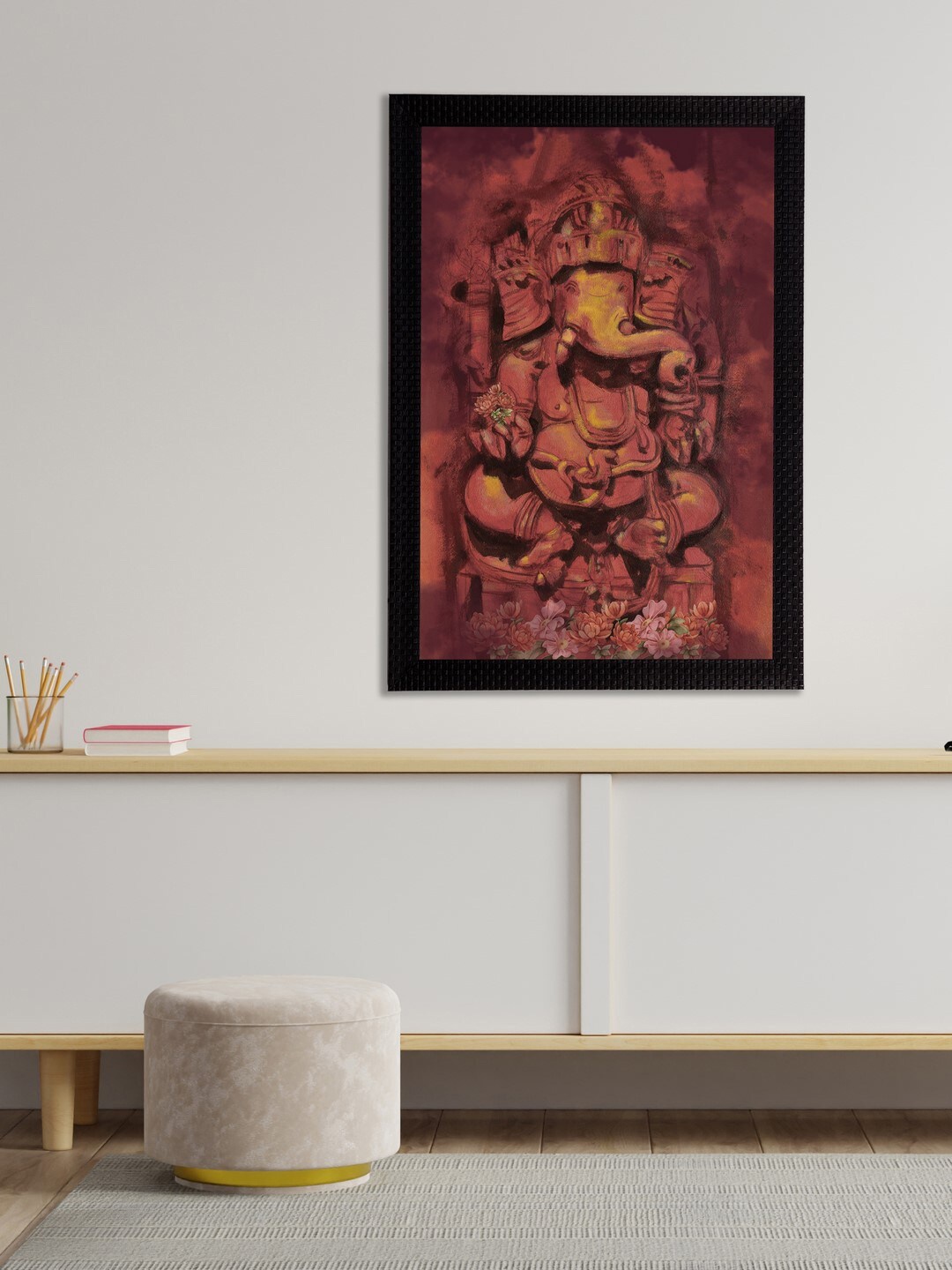 eCraftIndia Brown Lord Ganesha Satin Matt Textured UV Wall Art