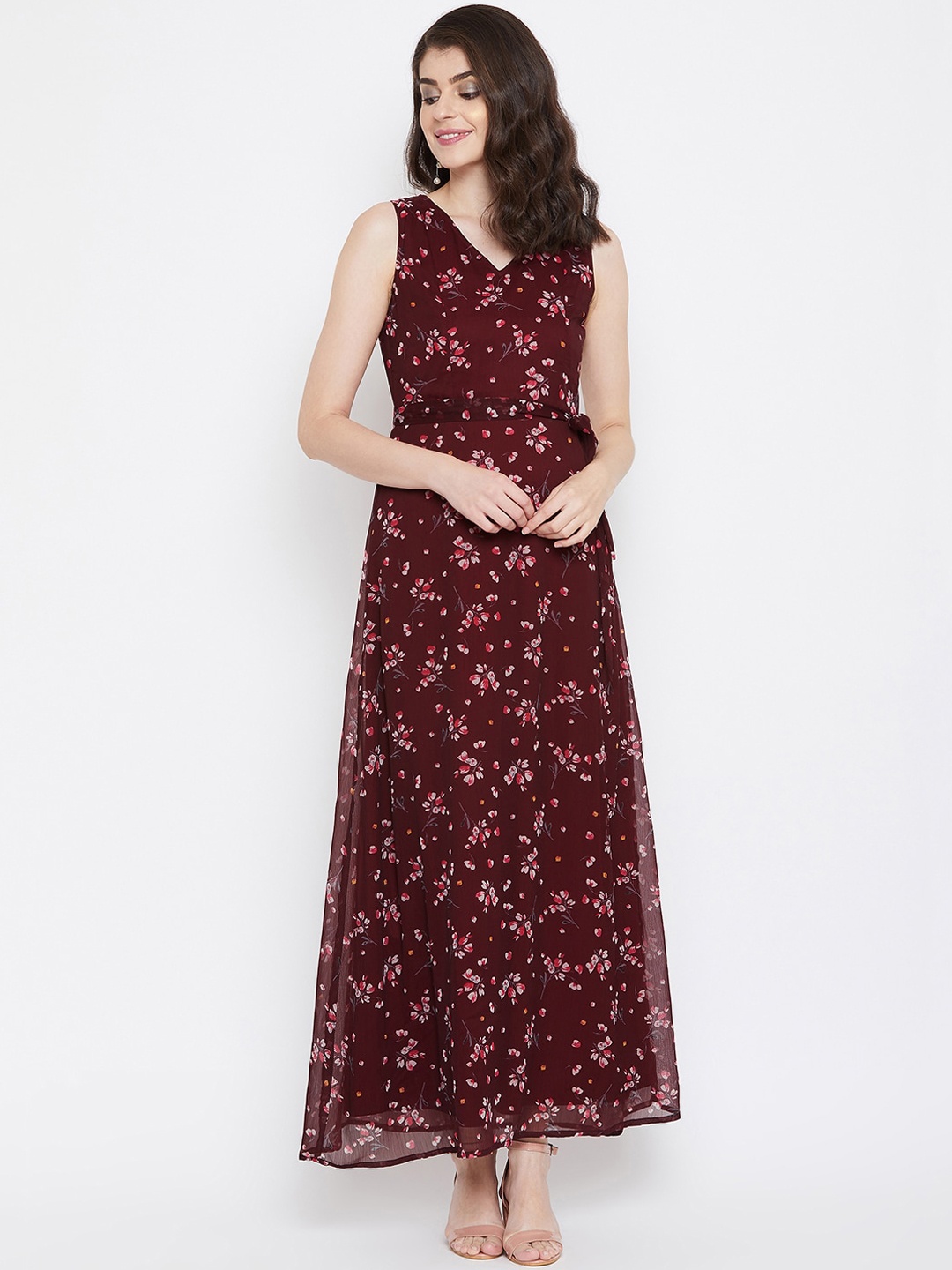 

La Zoire Women Maroon Floral Printed Maxi Dress