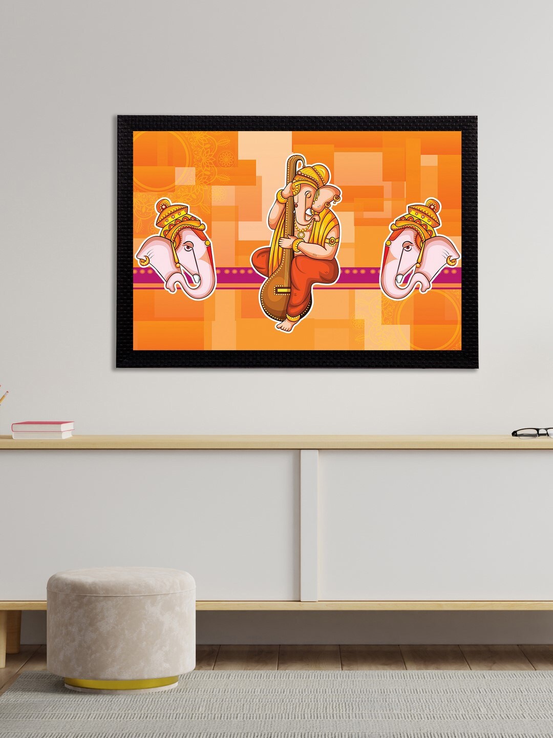 

eCraftIndia Orange & Gold-Coloured Lord Ganesha Satin Matt Textured UV Wall Art