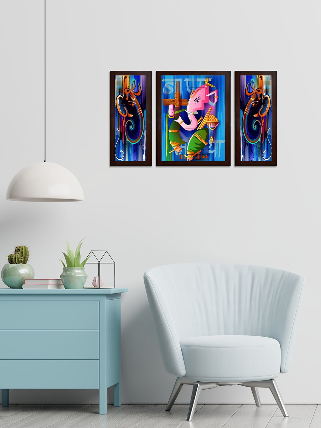 

WENS Set of 3 Blue & Pink Lord Ganesha MDF Wall Arts
