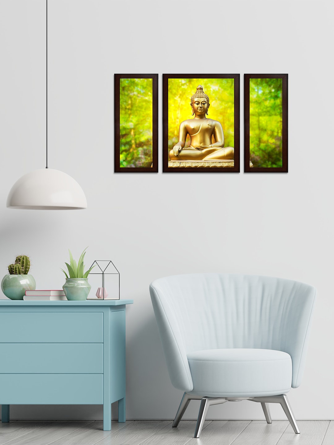 

WENS Set of 3 Gold-Coloured & Green Buddha Blessings MDF Wall Arts