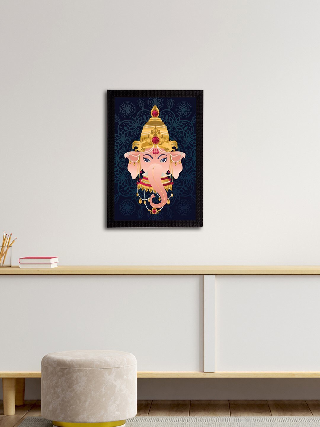 

eCraftIndia Navy Blue & Gold-Toned Lord Ganesha Satin Matt Textured UV Wall Art