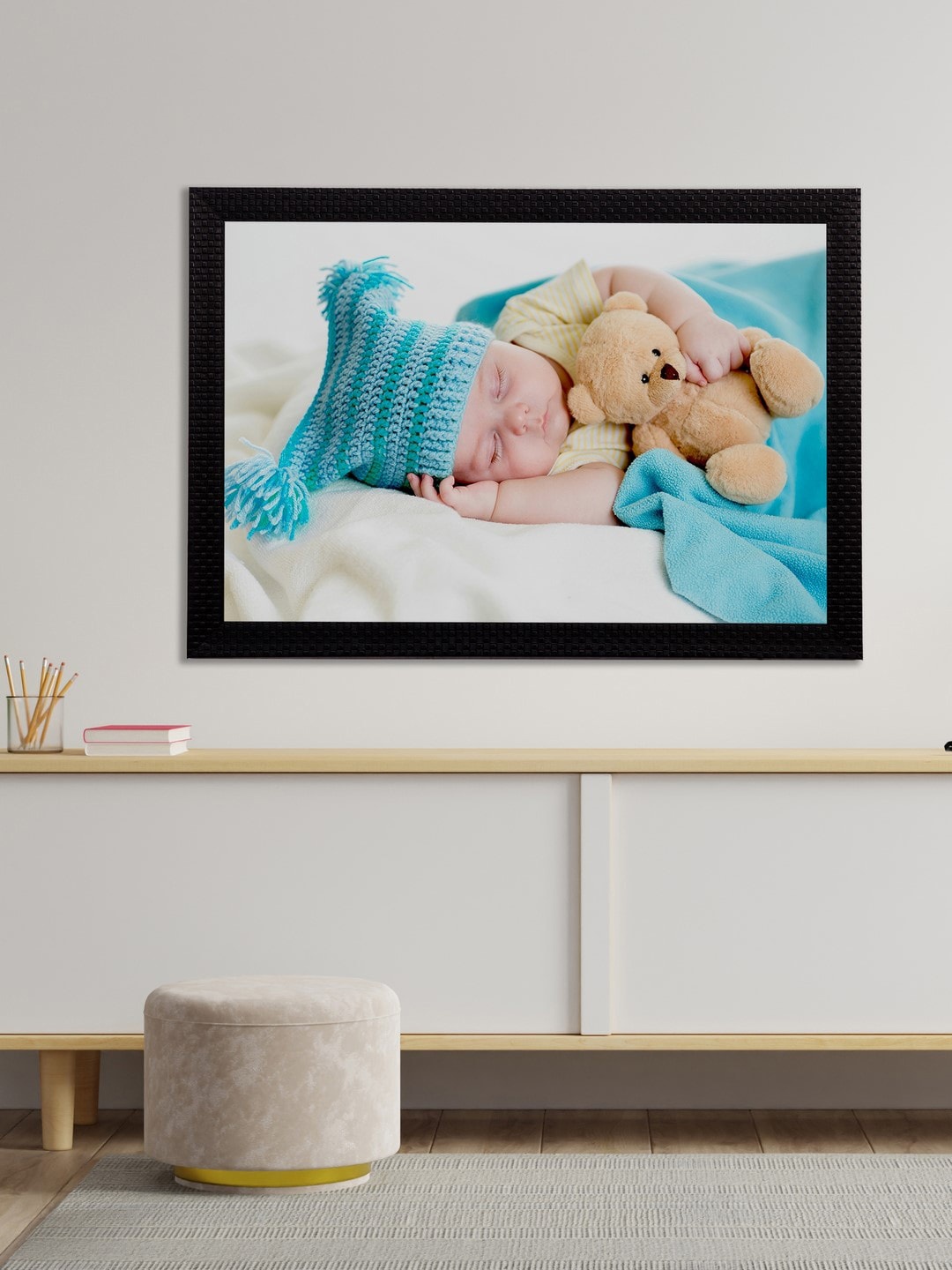 

eCraftIndia Blue & White Cute Baby Satin Matt Texture UV Art Wall Painting