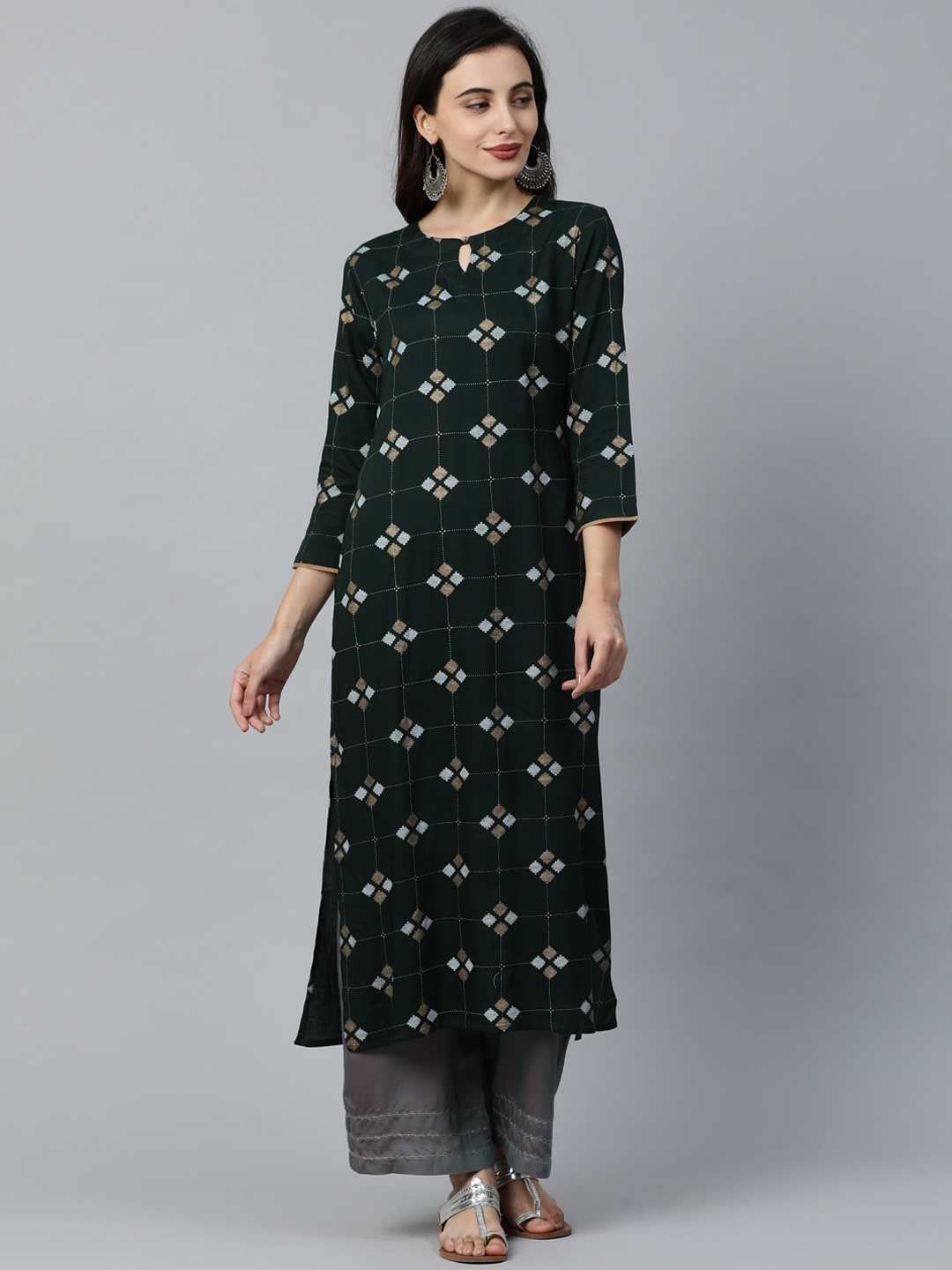 

Indo Era Women Green Printed Straight Kurta