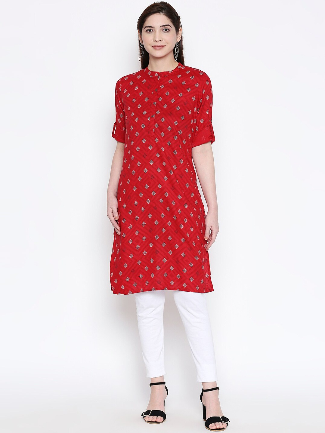 

RANGMANCH BY PANTALOONS Women Red Printed Straight Kurta