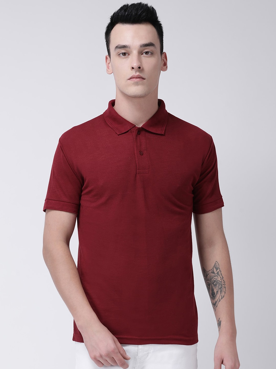 

GRACIT Men Maroon Solid Polo Collar T-shirt