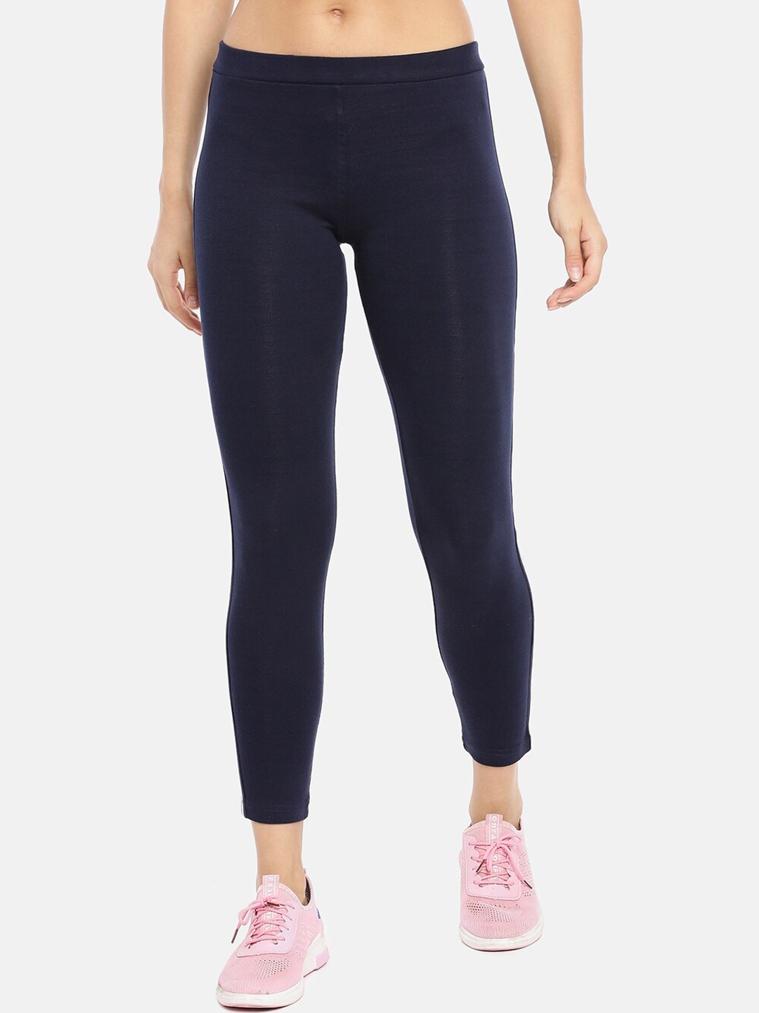 

GOLDSTROMS Women Navy Blue Solid Ankle Length Fitted Track Pants
