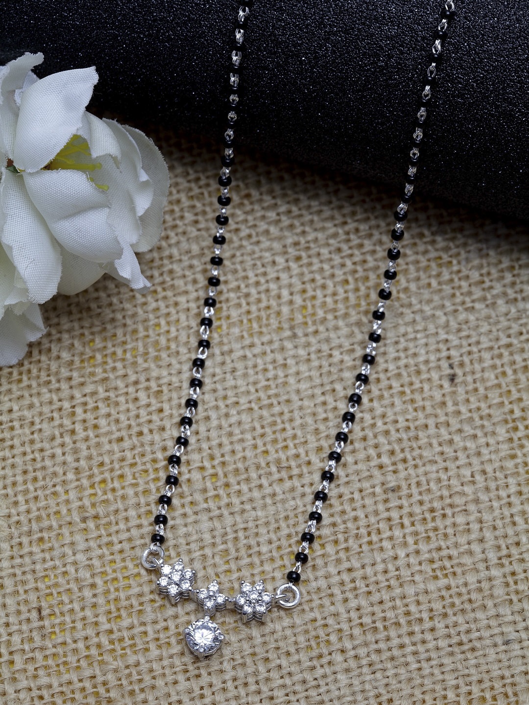 

Clara 925 Sterling Silver-Plated & Black Beaded Mangalsutra