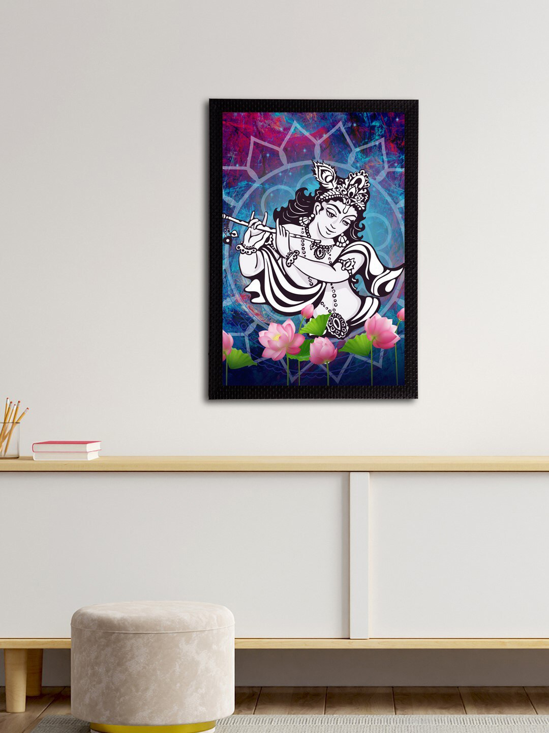 

eCraftIndia Blue & Grey Lord Krishna Satin Matt Textured UV Wall Painting