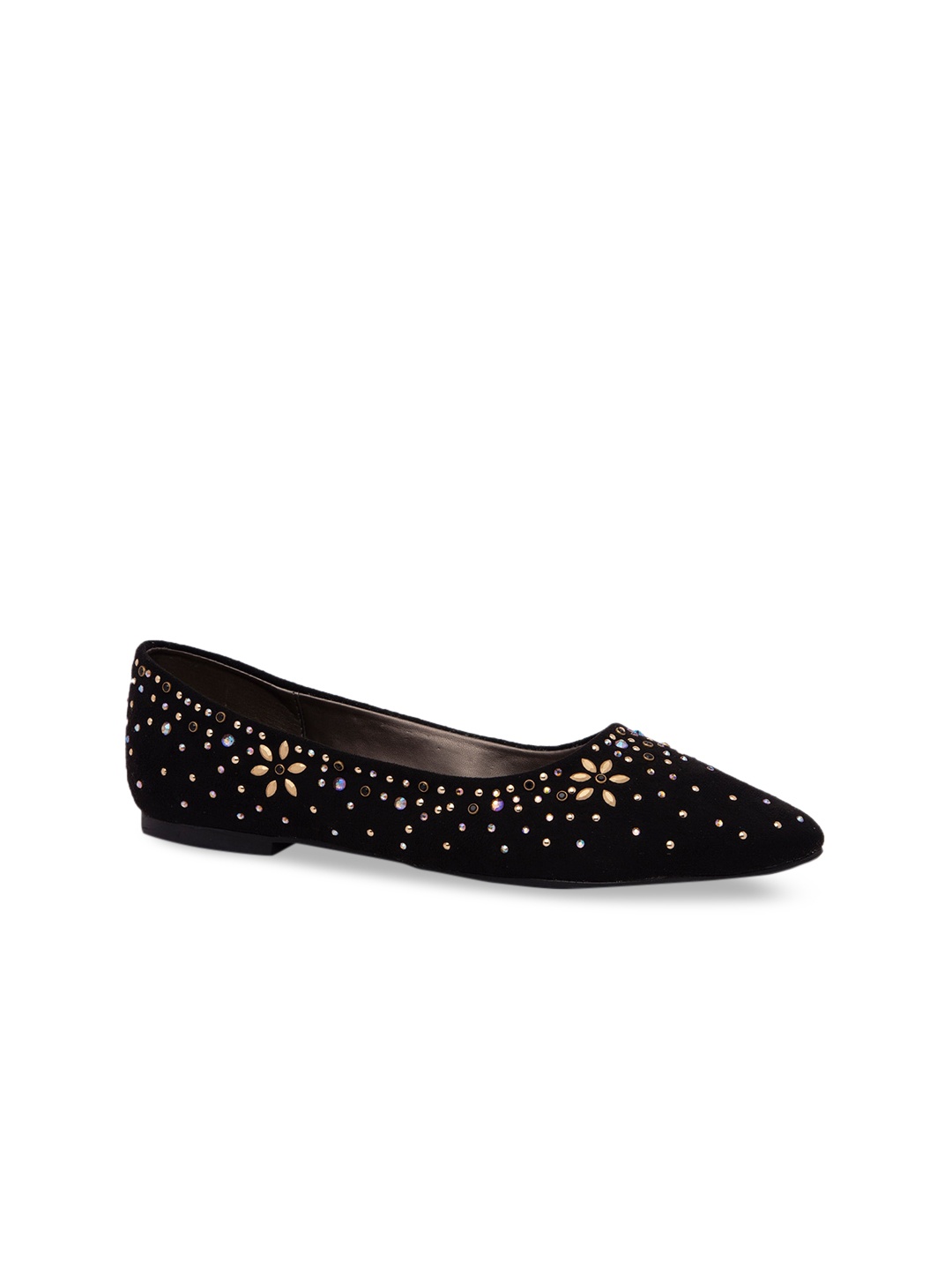 

Inc 5 Women Black Embellished Synthetic Suede Ballerinas