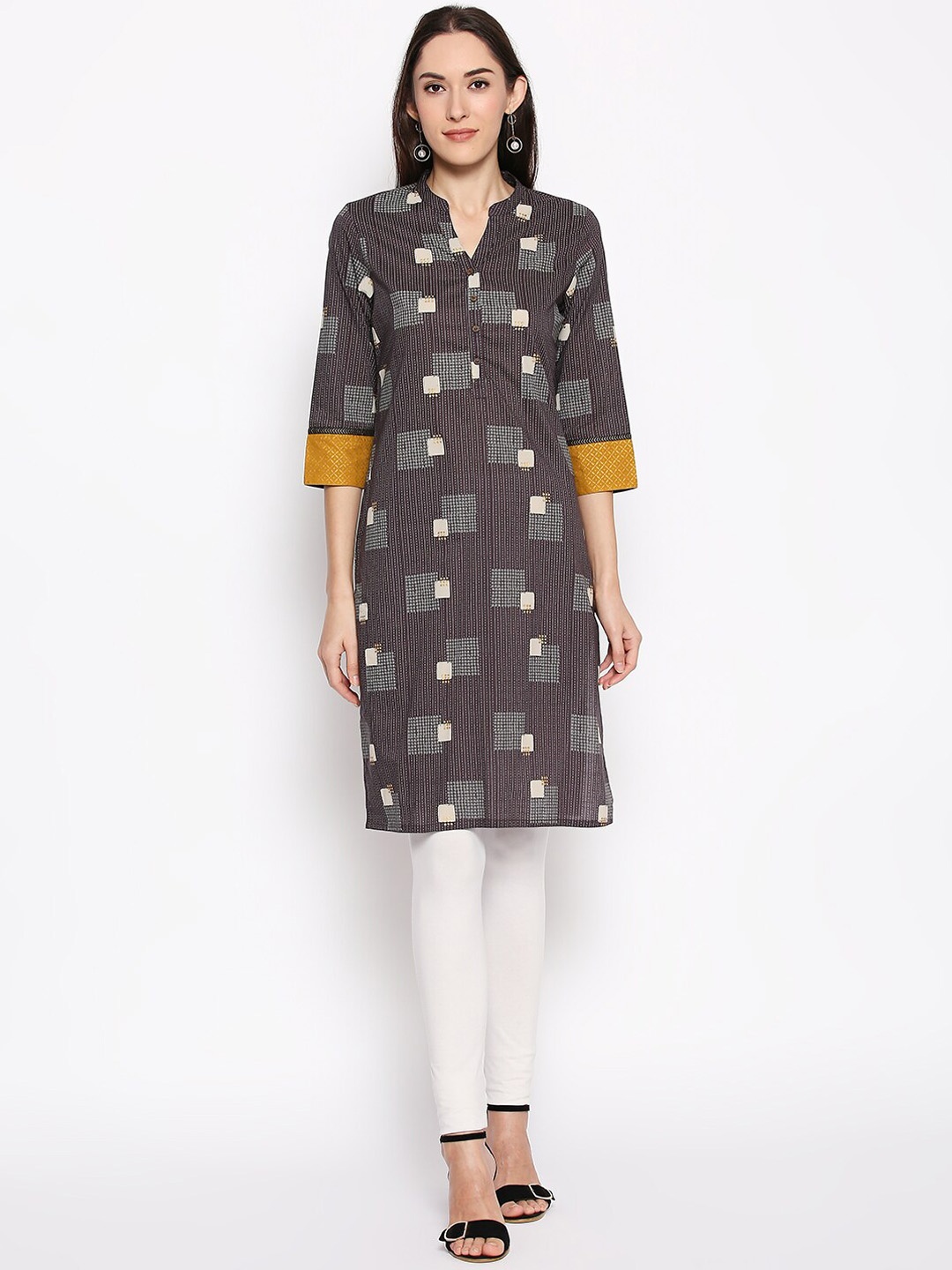 

RANGMANCH BY PANTALOONS Women Grey & Brown Printed Straight Kurta