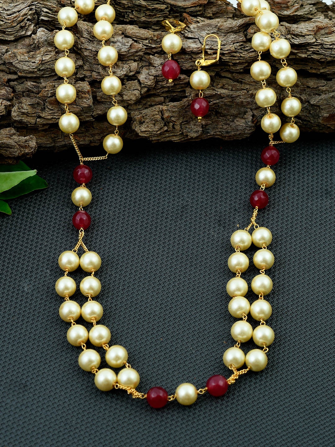 

Silvermerc Designs Gold-Plated Red & White Pearl Beaded Handcrafted Jewellery Set