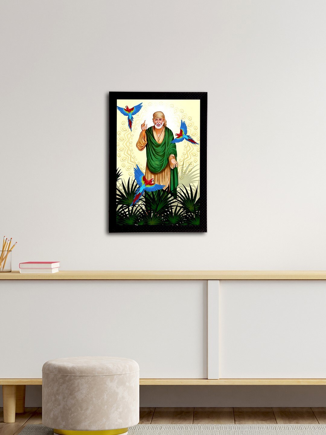 

eCraftIndia Yellow & Green Sai Baba Satin Matt Texture Framed UV Wall Art Painting