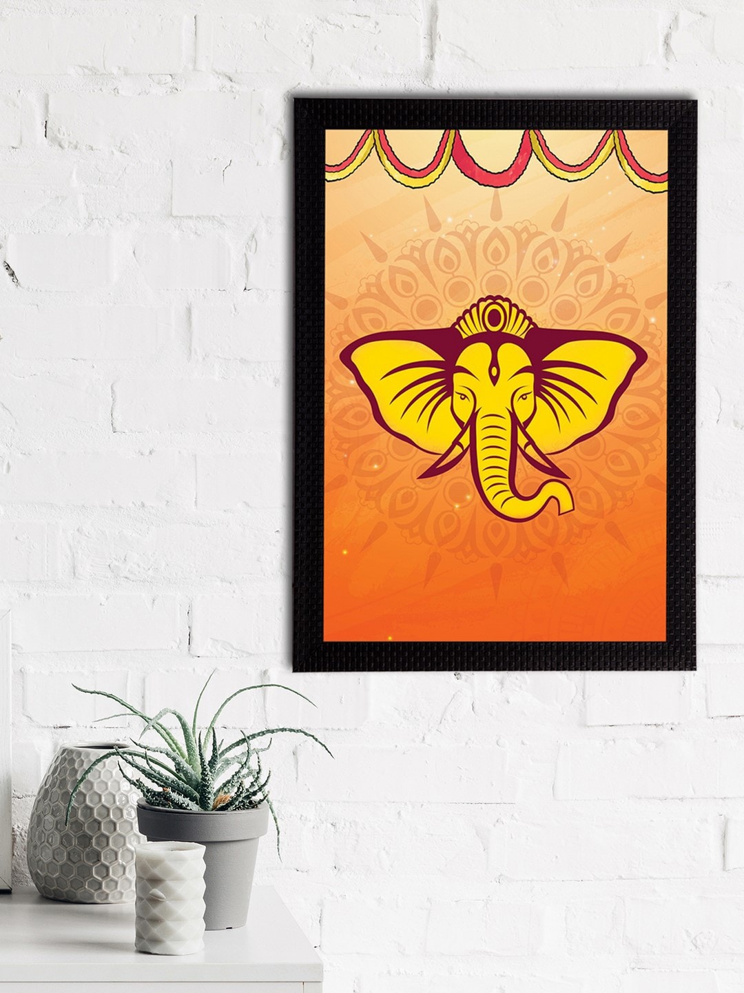 

eCraftIndia Orange & Yellow Lord Ganesha Satin Matt Textured UV Wall Art