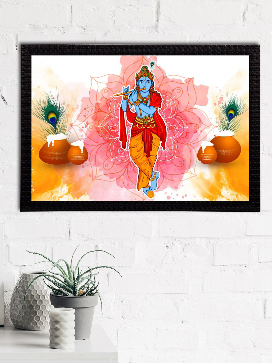 

eCraftIndia Pink & Blue Lord Krishna Satin Matt Texture UV Wall Art