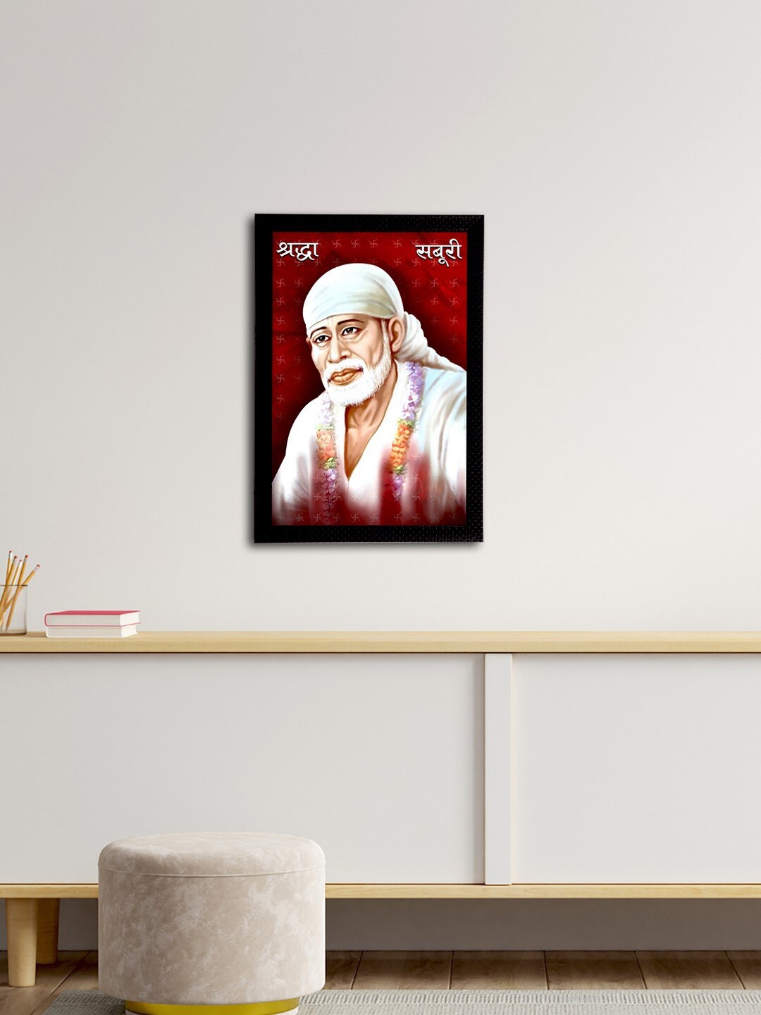 eCraftIndia Red & White Sai Baba Satin Matt Textured UV Wall Painting