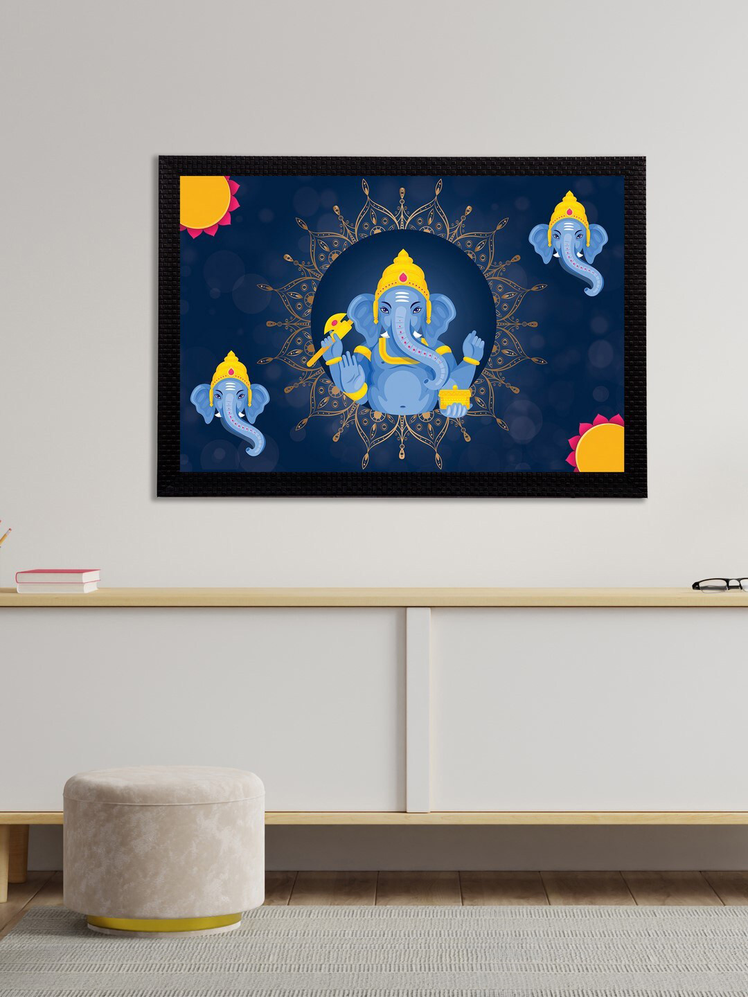 

eCraftIndia Blue & Orange Lord Ganesha Satin Matt Texture Framed UV Wall Art Painting