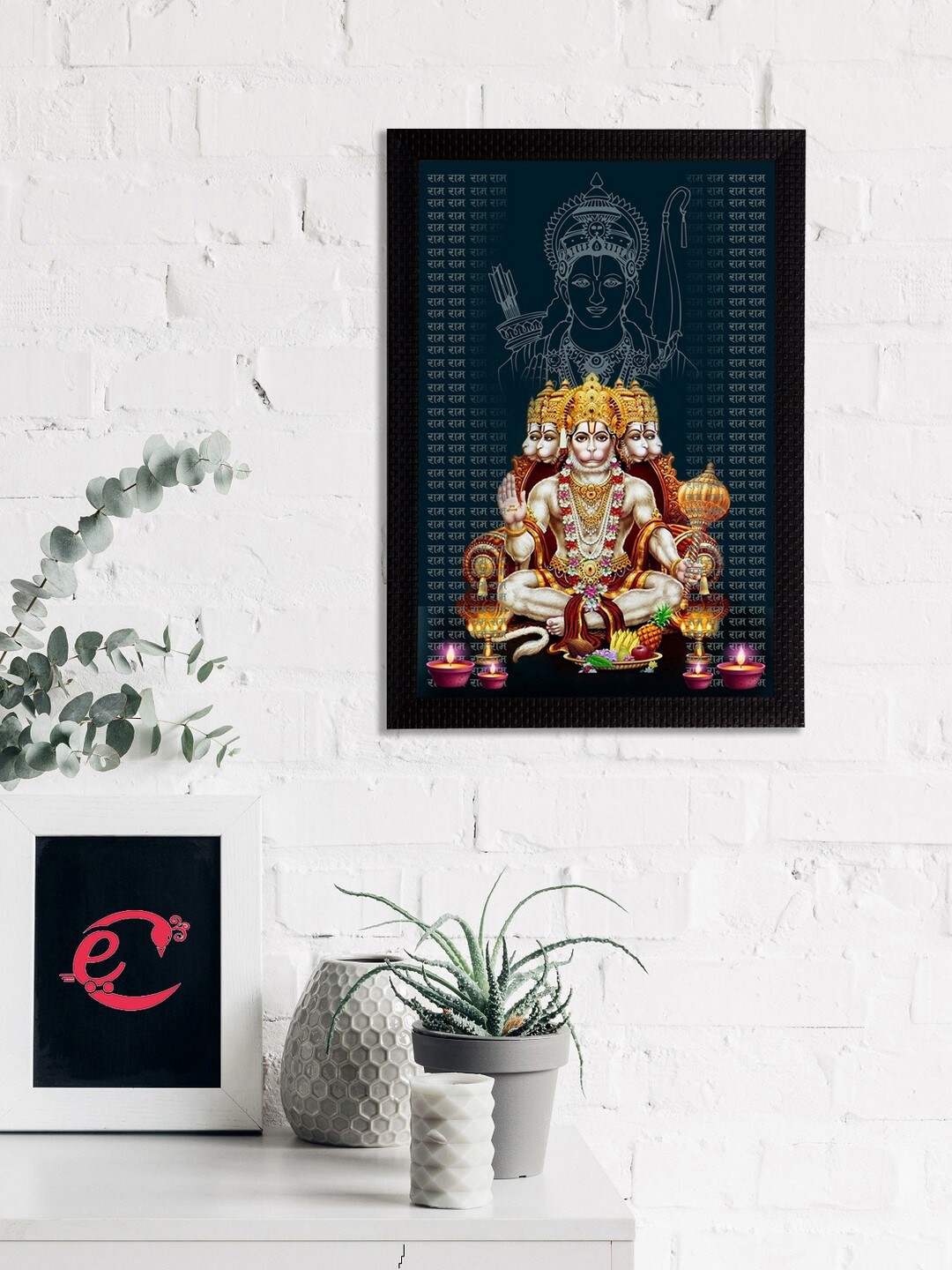 

eCraftIndia Panch Mukhi Lord Hanuman Satin Matt Texture UV Art Painting, Multi