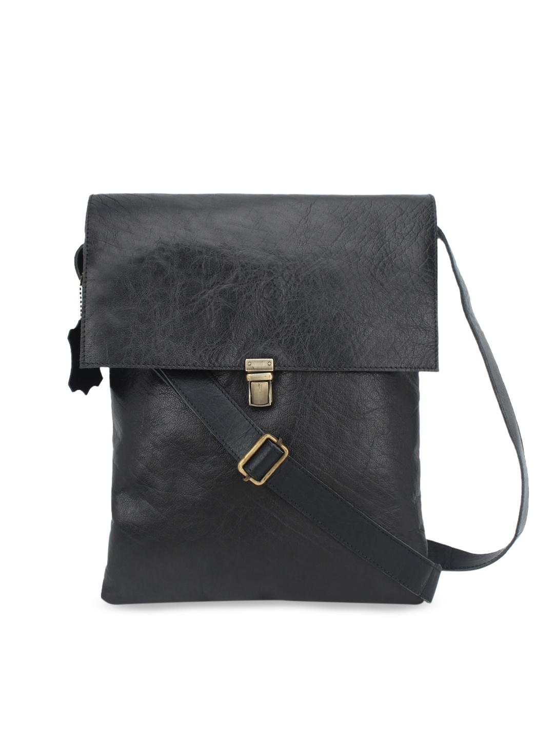 

Women Black Textured Genuine Leather Messenger Bag