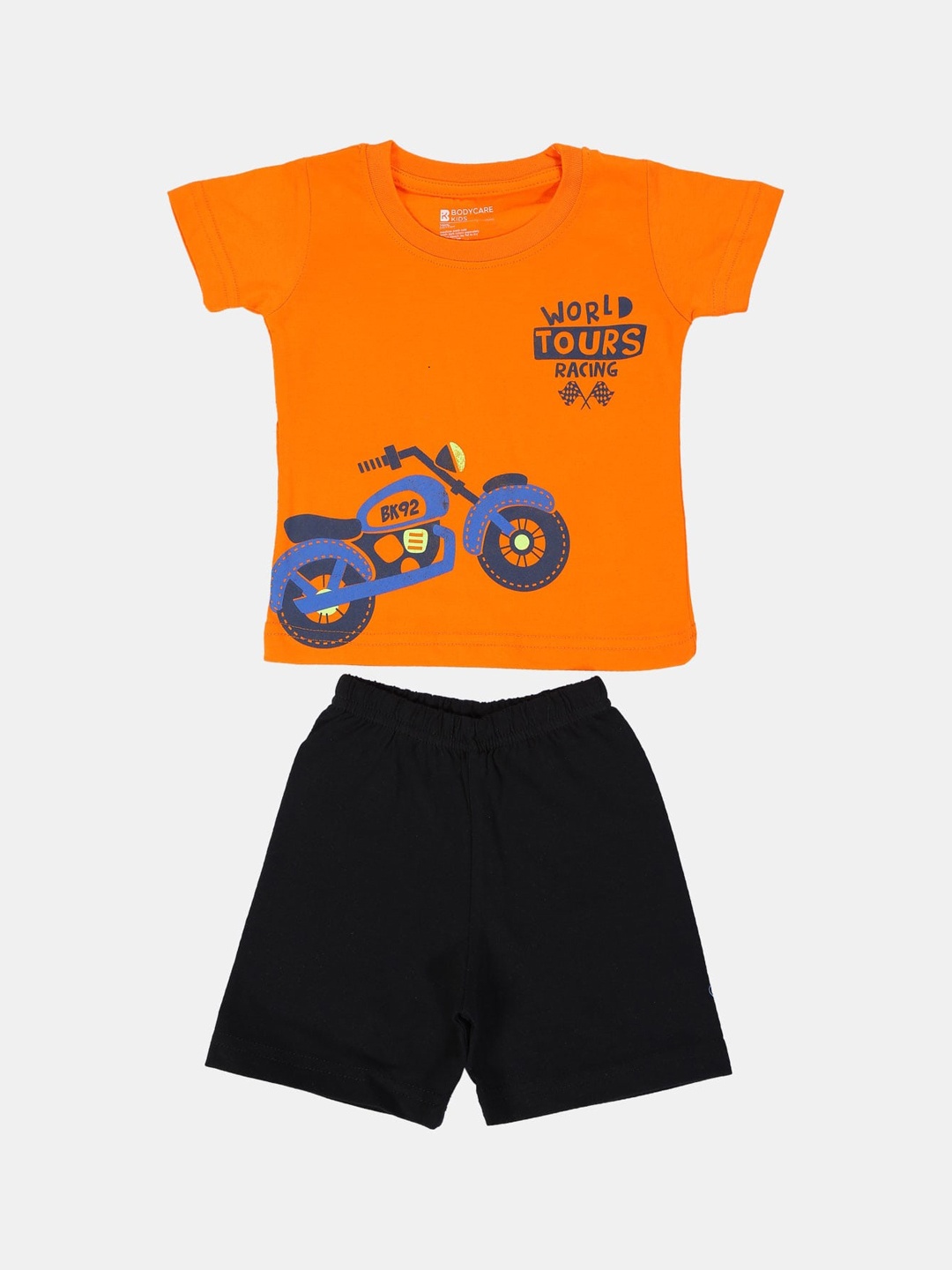 

Bodycare First Boys Orange & Black Printed T-shirt with Shorts
