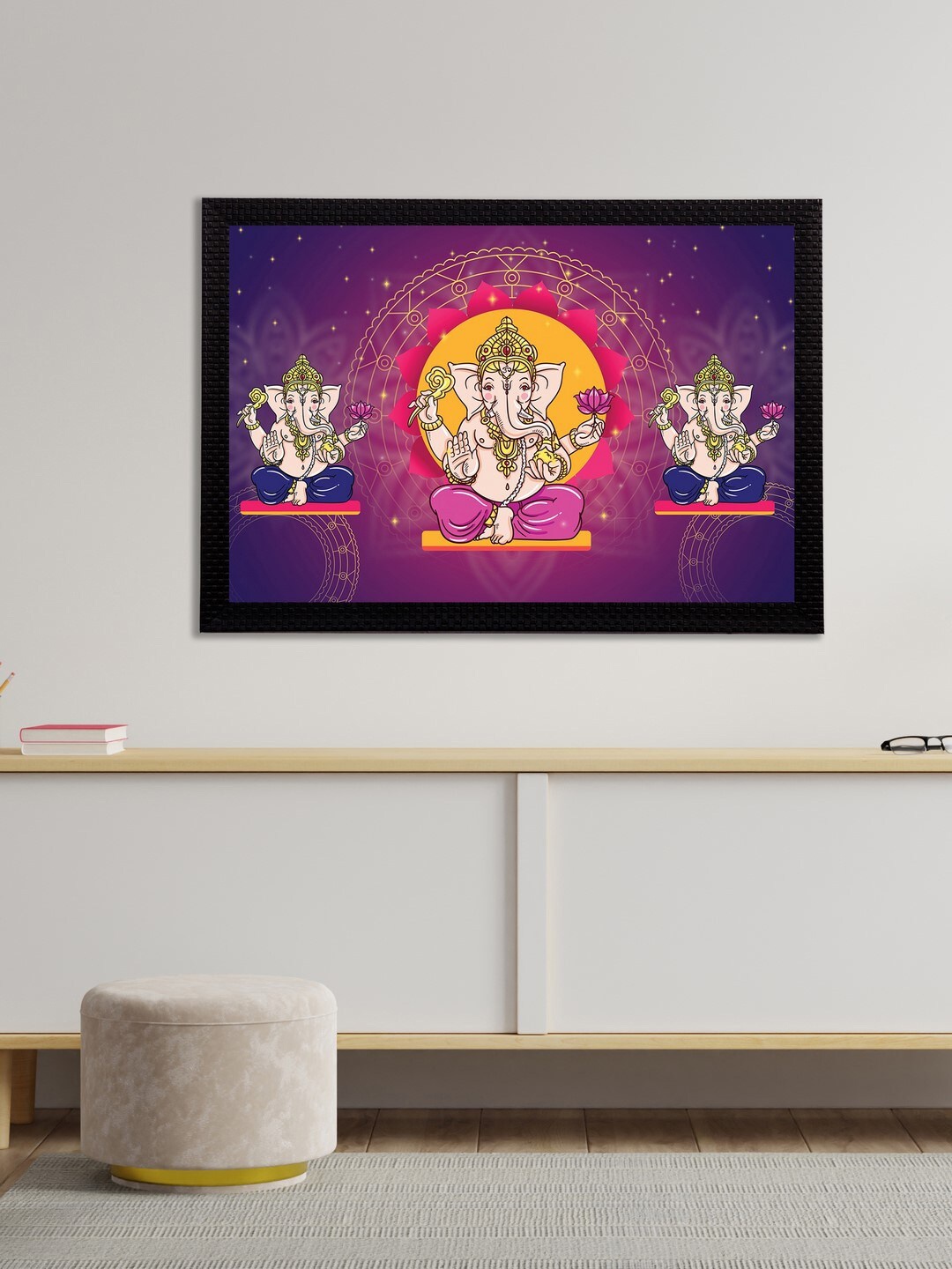 

eCraftIndia Blue & Purple Lord Ganesha Satin Matt Textured UV Wall Painting
