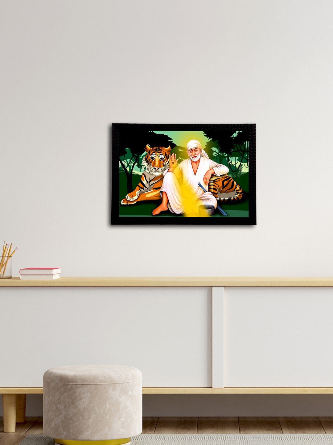 

eCraftIndia Green & Yellow Sai Baba Satin Matt Textured Frame UV Wall Art