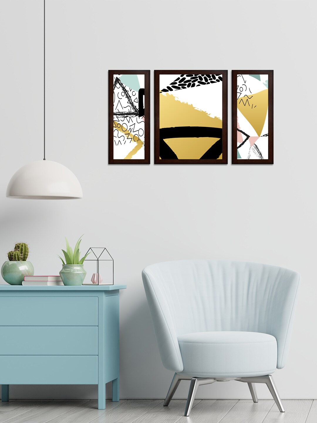 

WENS Set Of 3 White & Beige Abstract MDF Wall Art