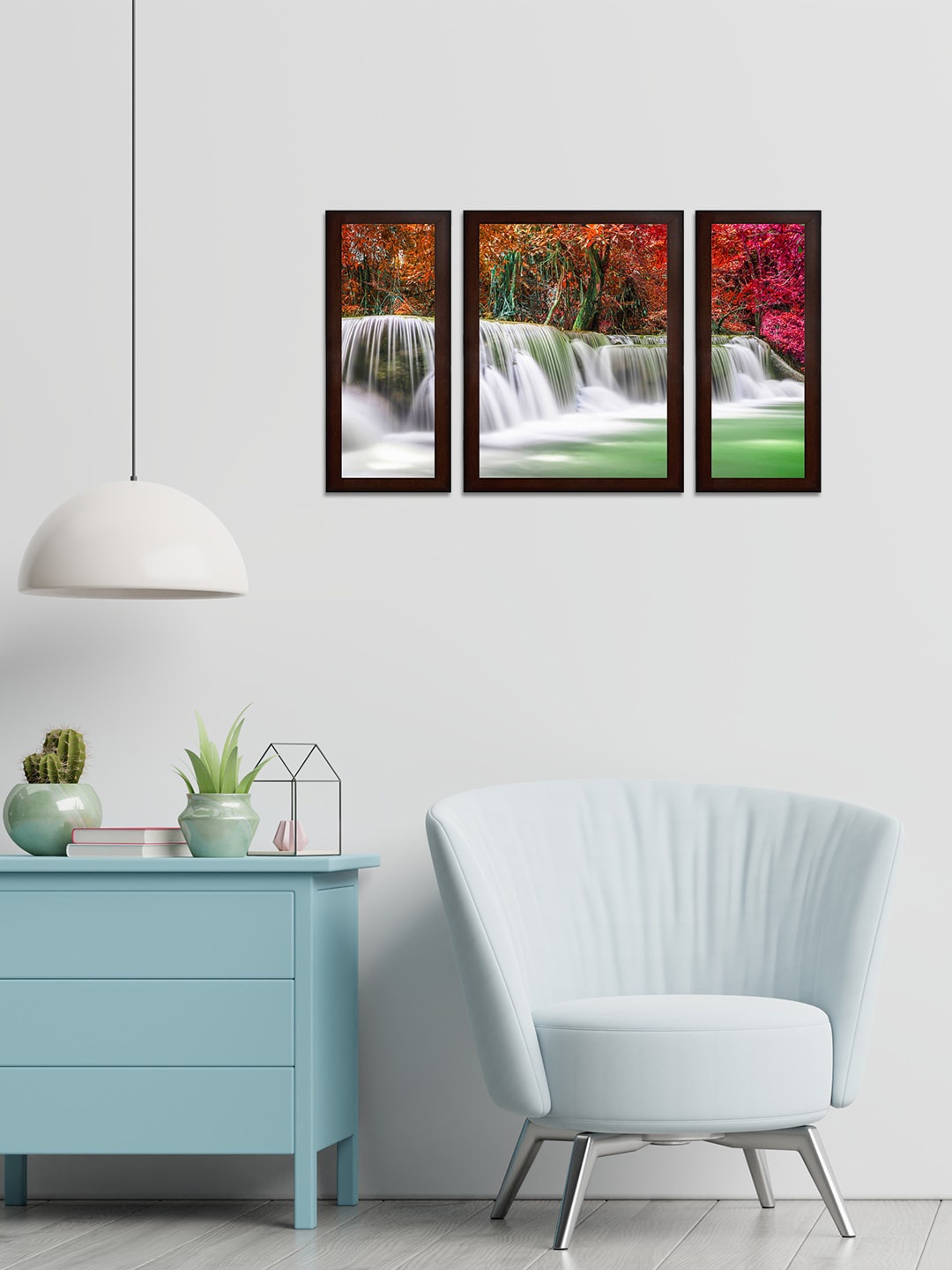 

WENS Set of 3 White & Green Beautiful Waterfall MDF Wall Arts