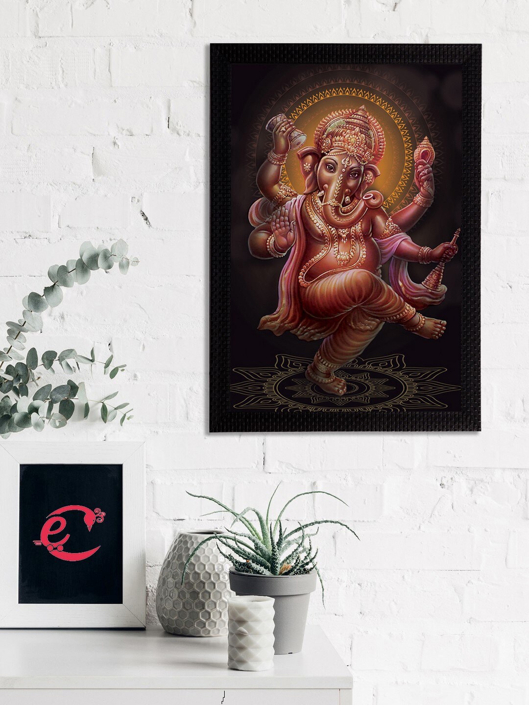 

eCraftIndia Brown & Beige Lord Ganesha Satin Matt Textured UV Wall Art
