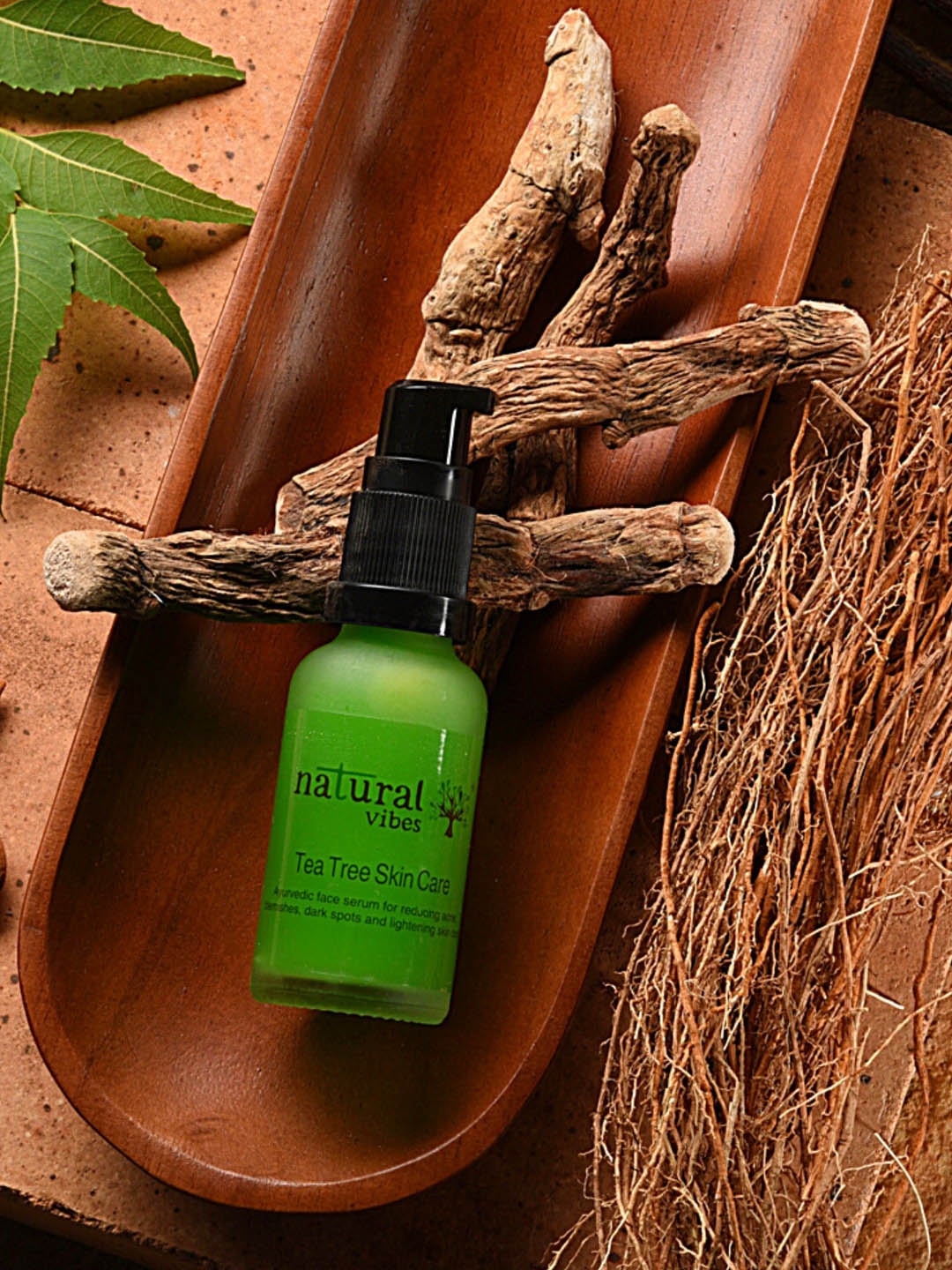 

natural vibes; Green Ayurvedic Tea Tree Skin Care Serum
