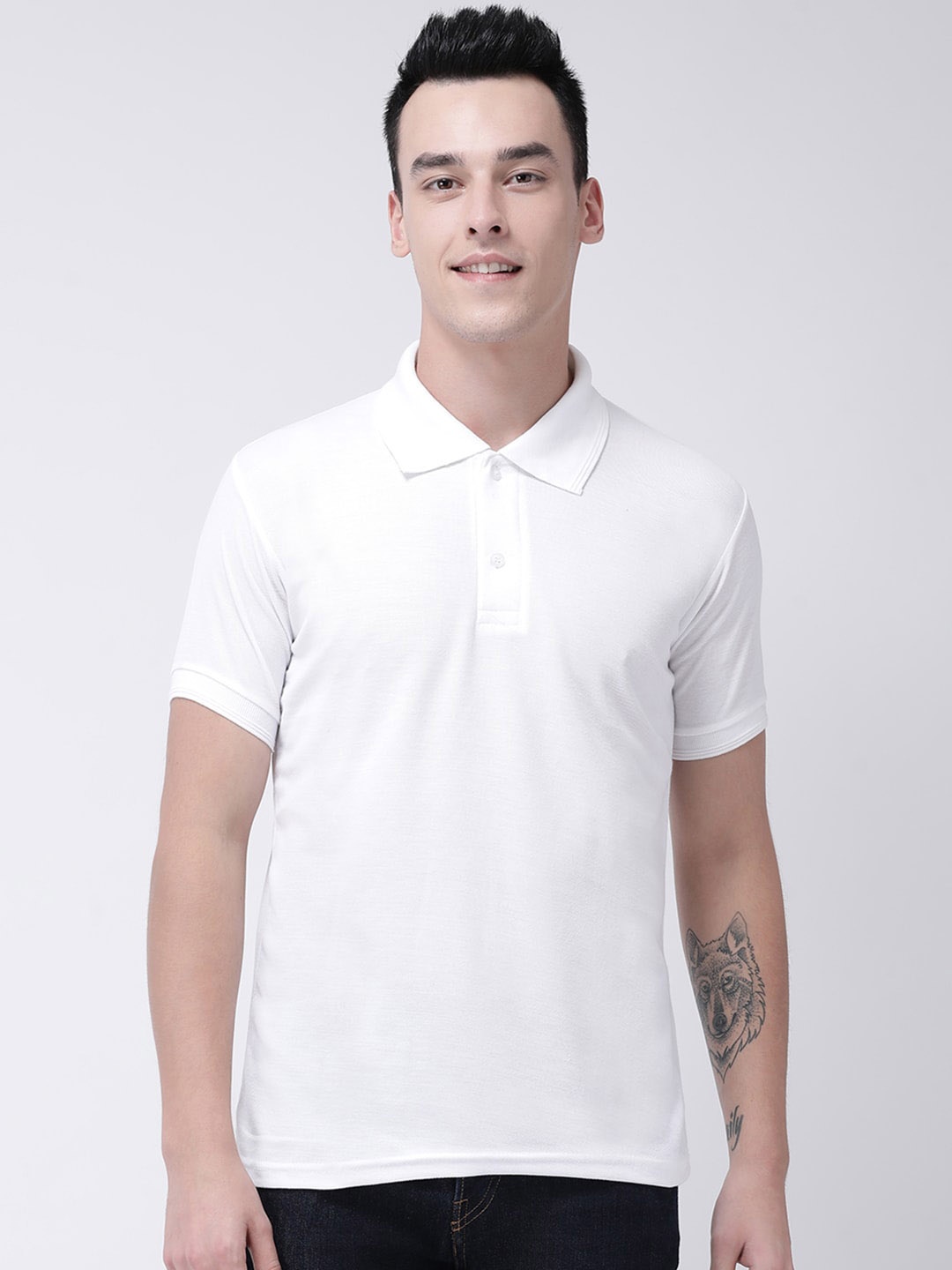 

GRACIT Men White Solid Polo Collar T-shirt