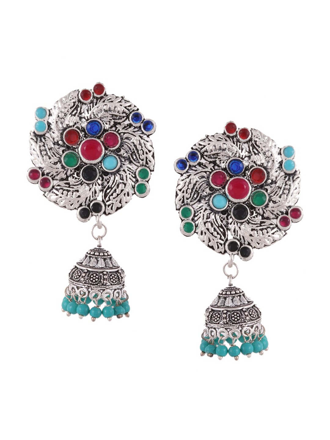 

Silvermerc Designs Silver-Plated & Blue Classic Jhumkas