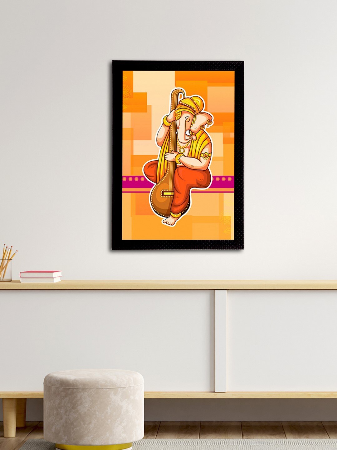

eCraftIndia Orange & Red Lord Ganesha Satin Matt Textured UV Wall Art