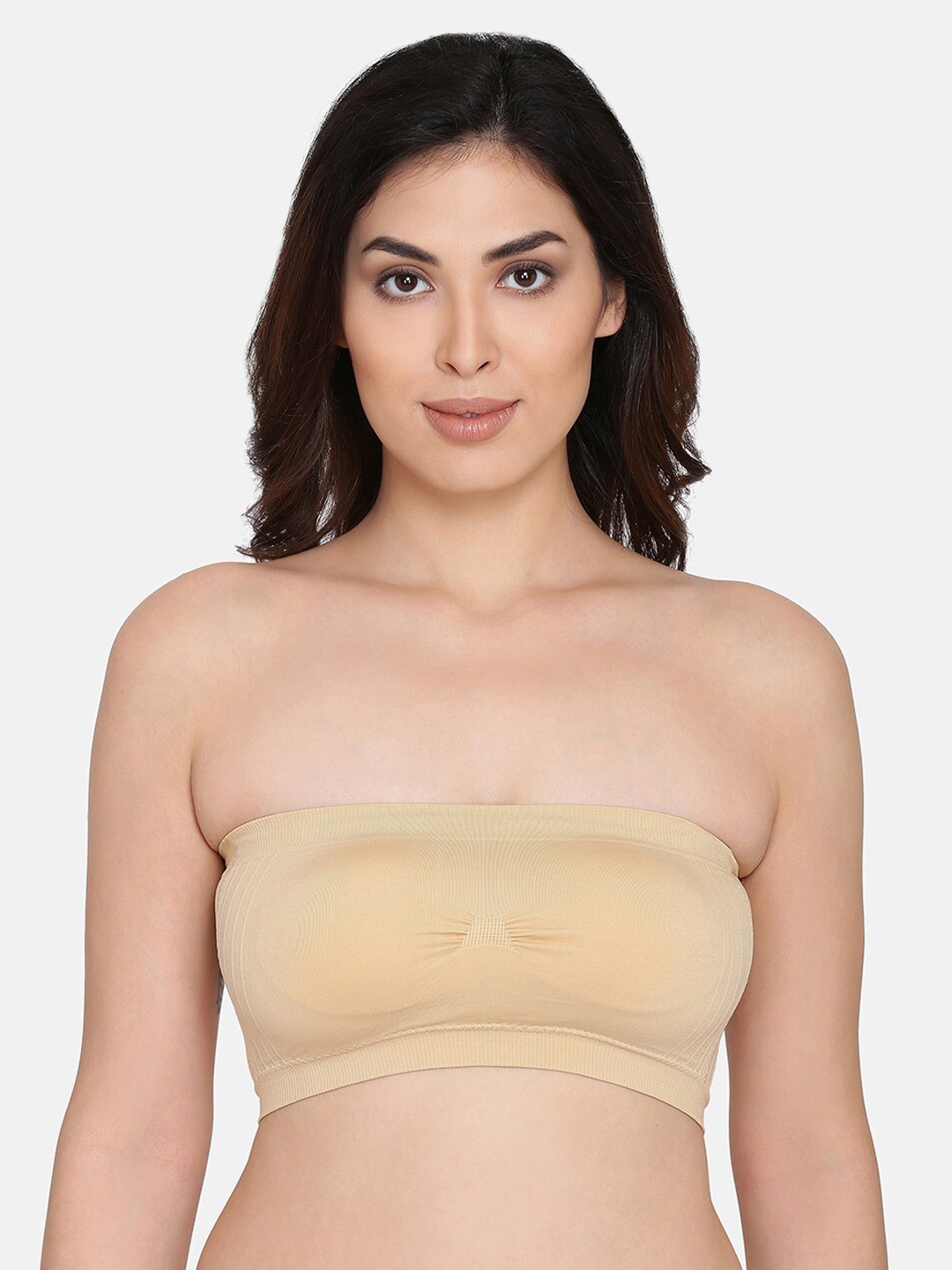 

PRETTYBOLD Beige Solid Non-Wired Lightly Padded Bandeau Bra