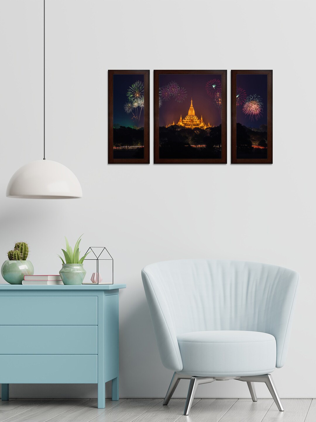 

WENS Set Of 3 Black & Gold-Toned Imaginary Art MDF Wall Paintings