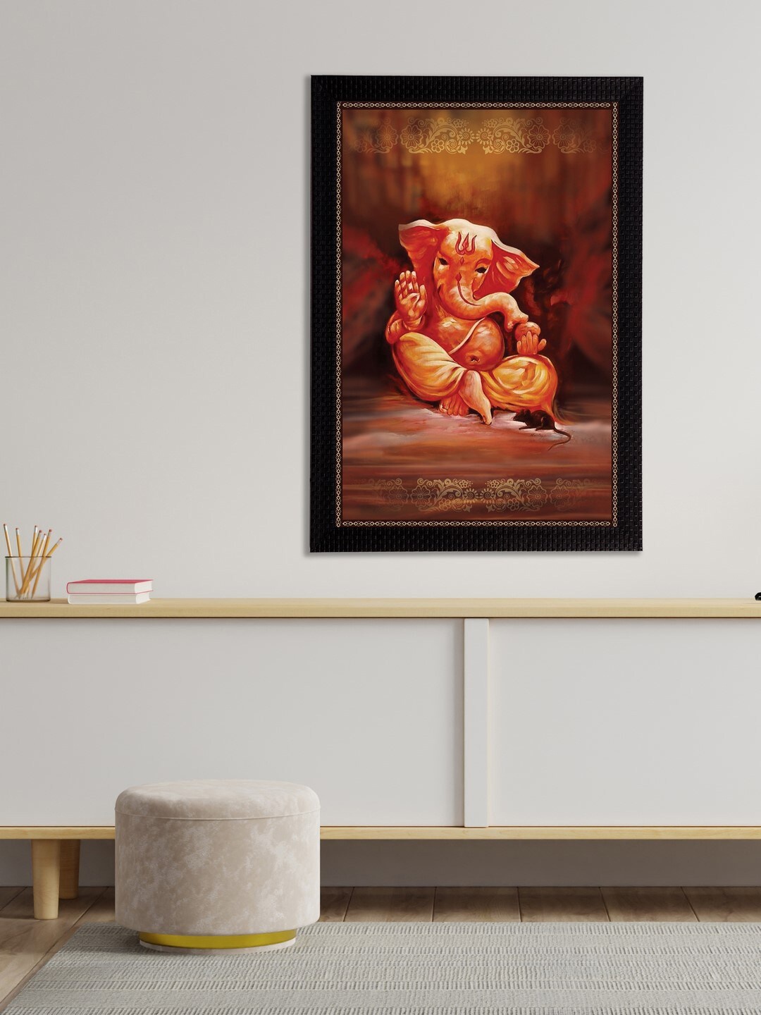 eCraftIndia Brown Lord Ganesha Satin Matt Textured UV Wall Art