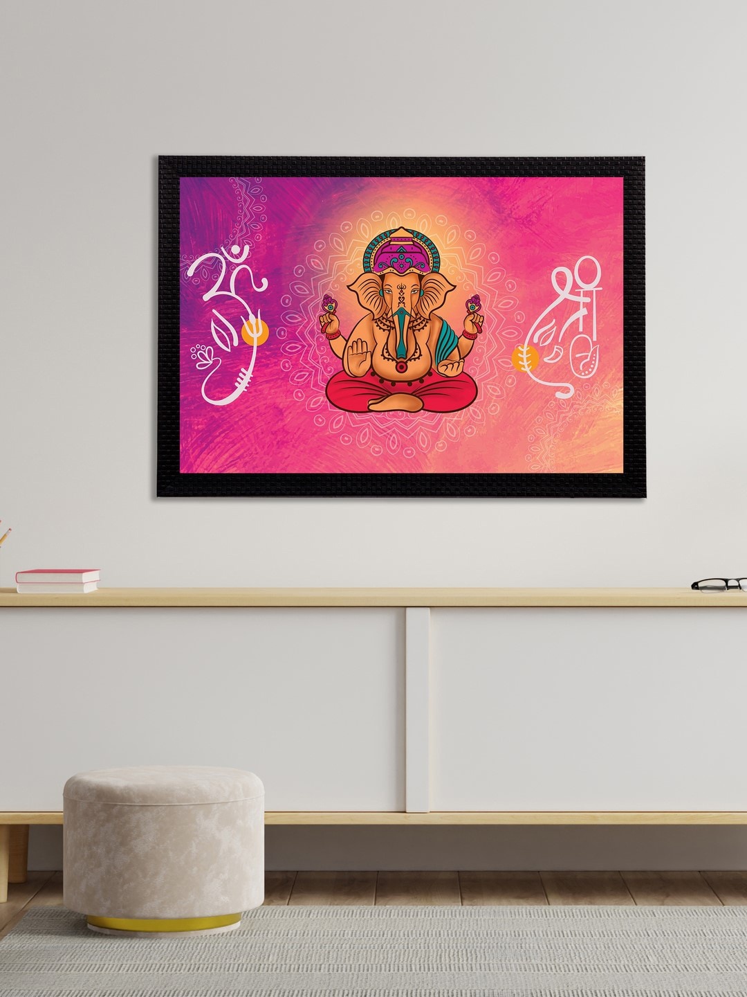 eCraftIndia Multicoloured Lord Ganesha Painting Wall Art With Frame, Multi