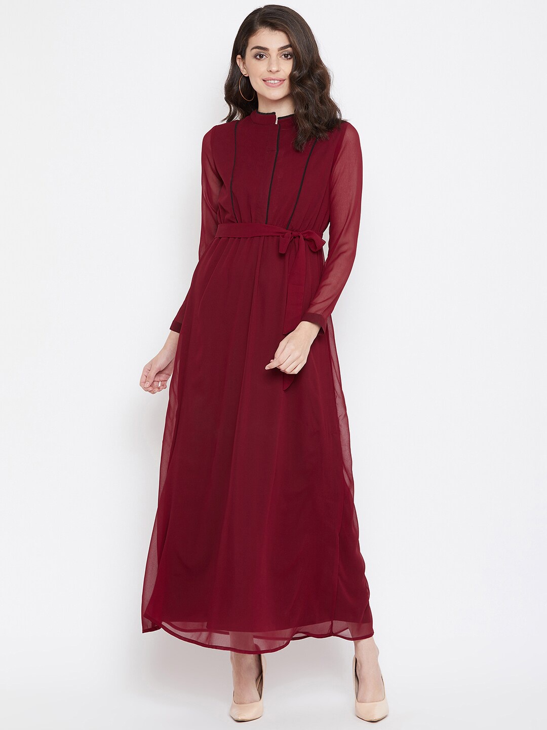 

La Zoire Women Maroon Solid Maxi Dress