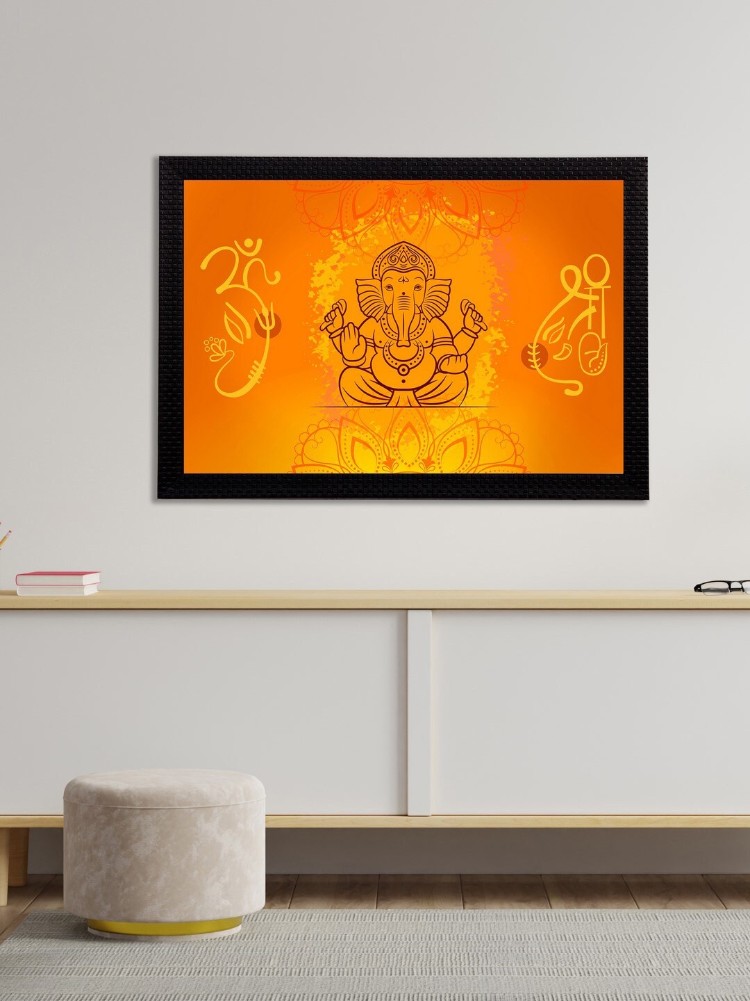 

eCraftIndia Orange & Yellow Lord Ganesha Satin Matt Texture Framed UV Wall Art Painting